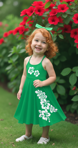 Green Little Girl Hawaiian Dress