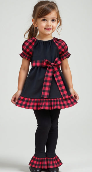 Red Black Checkered Little Girl Outfit 